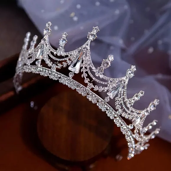 Silver Crystal Bridal Tiara Crown - Picture 2 of 2